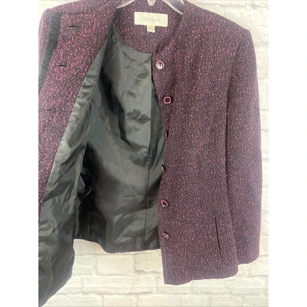 Oleg Cassini VTG Women's Old Money Tweed Fringe Lined Blazer Jacket Size 10